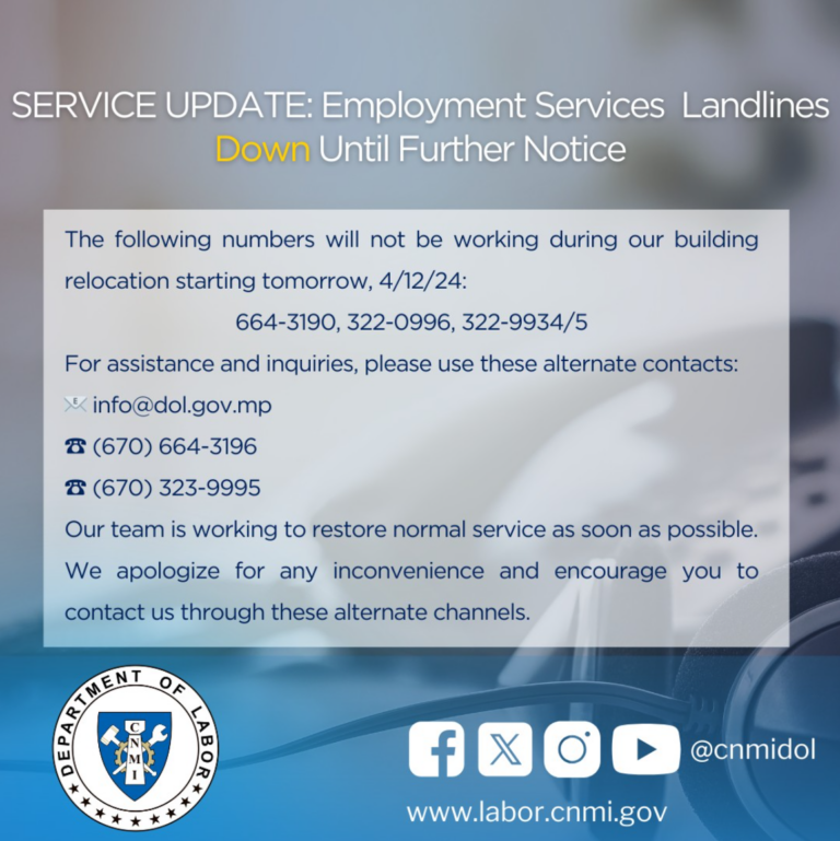 SERVICE UPDATE: Employment Services Landlines Down Until Further Notice
